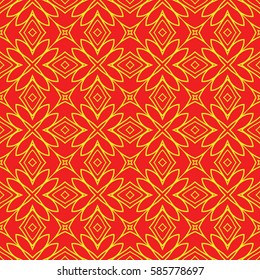 Damask floral seamless pattern background. Luxury texture for wallpaper, invitation. Vector illustration. red, yellow color