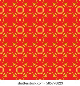 Damask floral seamless pattern background. Luxury texture for wallpaper, invitation. Vector illustration. red, yellow color