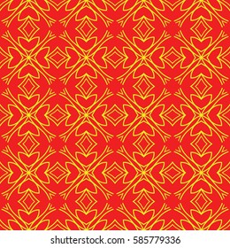 Damask floral seamless pattern background. Luxury texture for wallpaper, invitation. Vector illustration. red, yellow color