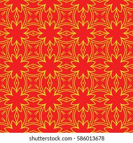 Damask floral seamless pattern background. Luxury texture for wallpaper, invitation. Vector illustration. red, yellow color