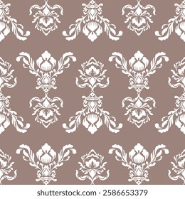 Damask floral seamless pattern element. Vector classical luxury old fashioned damask ornament, royal victorian seamless texture for wallpapers, textile, wrapping. Vintage exquisite floral baroque temp