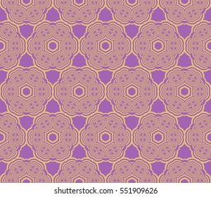 Damask floral seamless pattern. Luxury texture for wallpaper, invitation. Vector illustration. gold on purple color background.