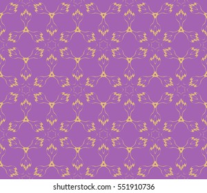 Damask floral seamless pattern. Luxury texture for wallpaper, invitation. Vector illustration. gold on purple color background.