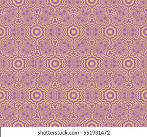 Damask floral seamless pattern. Luxury texture for wallpaper, invitation. Vector illustration. gold on purple color background.