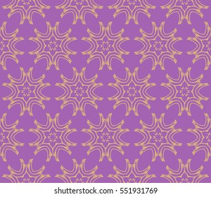 Damask floral seamless pattern. Luxury texture for wallpaper, invitation. Vector illustration. gold on purple color background.