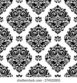  	 Damask floral seamless pattern. Vintage background, vector illustration, Victorian ornament.