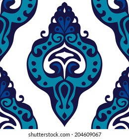 Damask floral seamless vector design blue and white