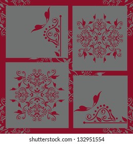 Damask floral vector illustration. Set of four digital patterns. Abstract swatch.