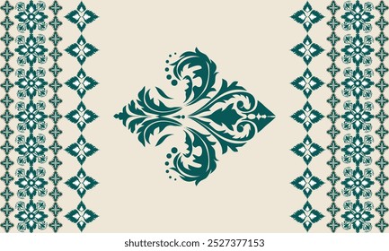 Vector floral de damasco estilo de decoración sin fisuras. Adorno geométrico boho. Patrón sin fisuras de Vector. Manta mexicana, alfombra. Ilustración de alfombra tejida