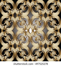 Damask floral vector seamless pattern background wallpaper illustration with 3d antique flowers,leaves and ornaments.Damask decor elements with shadows  and highlights.Endless texture
