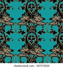 Damask floral vector seamless pattern background wallpaper illustration with 3d vintage decorative elegant modern 3d flowers, leaves and ornaments in renaissance style