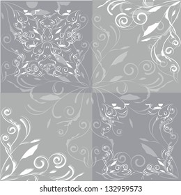 Damask floral vector swatch. Set of four vector digital patterns in grey and white colors.