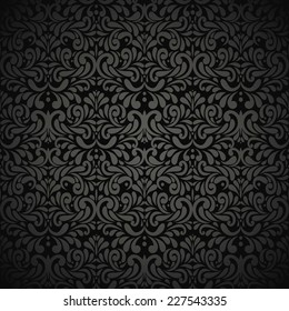 黒い背景にダマスクの花柄の壁紙パターン のベクター画像素材 ロイヤリティフリー