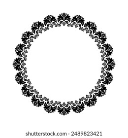 Damask Floral Wreath pattern,Ikat damask motifs geometric floral,Vector classical luxury damask ornament for greeting card,textile,wall art,islamic,Round ornament,Golden metallic border,flower frame