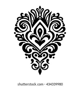 Damask flourish oriental Seamless floral black on white