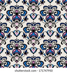 Damask Flourish  seamless tiled motif vector pattern