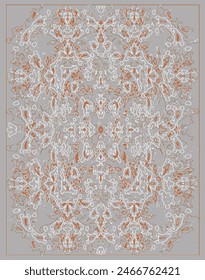 Damask flower motif  pattern Victorian vector background. Hand drawn running stitch print. Classic old antique embroidery, lace home decor, quilted textiles Beautiful floral and rustic scarf design 