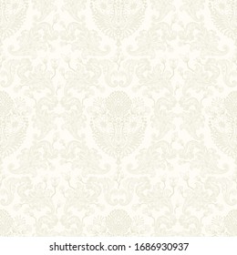 Damask Flower Pattern In Vector Light Background. Imperial Ornament, Rococo Wallpaper