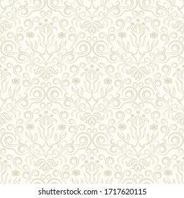 Damask flower pattern in vector light background. Imperial ornament, Rococo Wallpaper, textiles, print