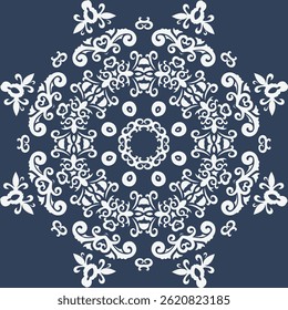 Damask Flower Shawl Traditional Pattern Drawing Folk Embroidery, Aztec Ornament Print. Design for Carpet, Wallpaper, Clothing, Wrapping, Fabric