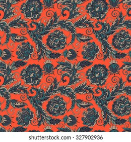Damask Flowers seamless pattern. Floral Batik vector ornament.