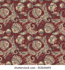 Damask Flowers seamless pattern. Floral Batik vector ornament.