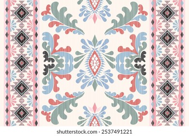 Damask geometric ornament. Japanese traditional color  Navajo tribal vector seamless pattern. Native ornament. Ethnic decor style. Vector seamless pattern. blanket, rug. Woven carpet