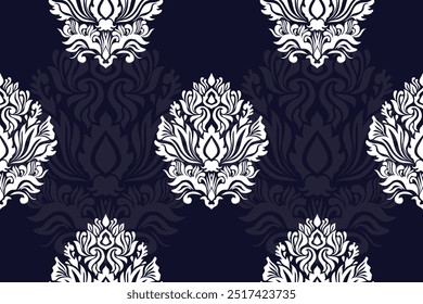 Patrón geométrico de damasco, patrón étnico ikat sin fisuras, estilo africano, Vector Abstractas, bordado Chevron, bordado Paisley, patrón Navajo, motivos aztecas y tribales, estilo dibujado a mano de Vector.