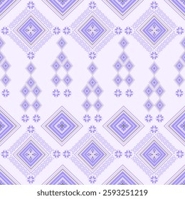 Damask geometric seamless pattern with decorative ornament in blue and purple colors. Idea for wallpaper, textiles, elaborate borders, and rugs.
