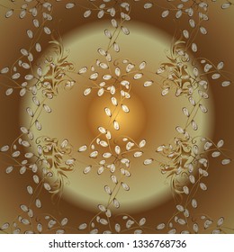 Damask gold abstract flower seamless pattern on beige and brown colors. Vector illustration. Ornate decoration.