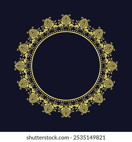 Damask Gold Round patterned border, Golden pattern with place for text, Floral frame, Ornament for decoration of cards and invitations, Circular arabic pattern, Round baroque ornament, Vintage frame