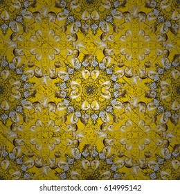 Damask gold yellow floral flower pattern background on vector. Ornate vector decoration.