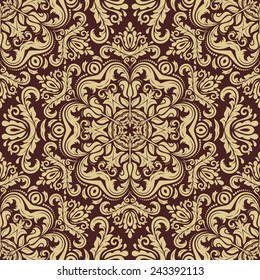 Damask golden seamless floral pattern. Vector traditional ornament with oriental elements for wallpapers and backgrounds
