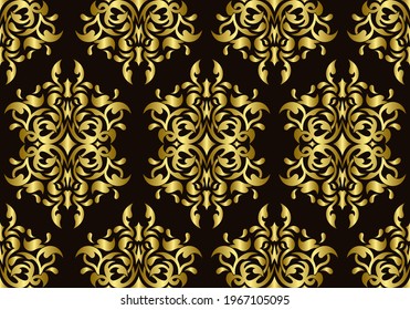 Damask Golden Seamless Pattern, Luxury textures for wallpapers, Backgrounds.