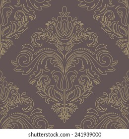 Damask golden vector floral pattern with arabesque and oriental elements. Seamless abstract traditional ornament for wallpapers and backgrounds