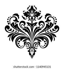 Damask graphic ornament. Floral design element. Black vector pattern
