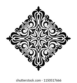 Damask graphic ornament. Floral design element. Black vector pattern