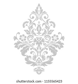 Damask graphic ornament. Floral design element. White and grey vector pattern.