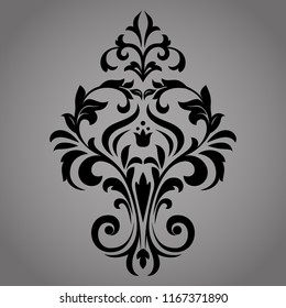 Damask graphic ornament. Floral design element. Black vector pattern