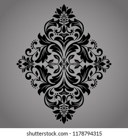 Damask graphic ornament. Floral design element. Black vector pattern