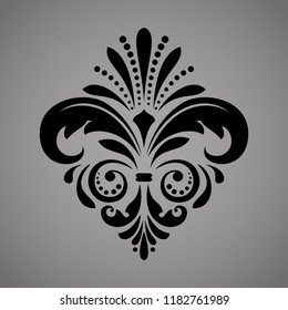 Damask graphic ornament. Floral design element. Black vector pattern