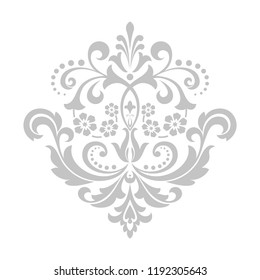Damask graphic ornament. Floral design element. Grey vector pattern