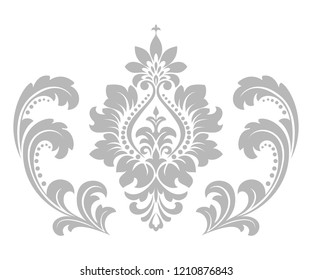 Damask graphic ornament. Floral design element. Grey vector pattern