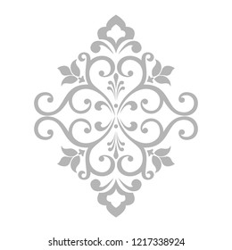 Damask graphic ornament. Floral design element. Grey vector pattern