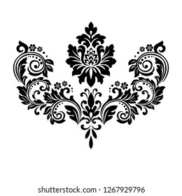 Damask graphic ornament. Floral design element. Black vector pattern