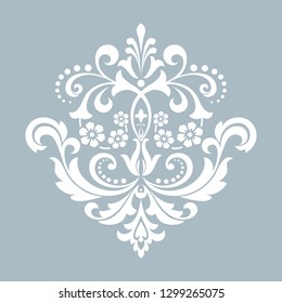 Damask graphic ornament. Floral design element. Blue vector pattern