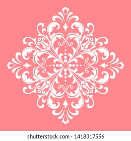 Damask graphic ornament. Floral design element. Pink vector pattern