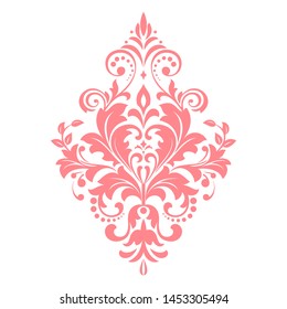 Damask graphic ornament. Floral design element. Pink vector pattern
