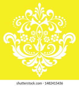 Damask graphic ornament. Floral design element. Yellow vector pattern