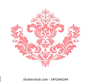 Damask graphic ornament. Floral design element. Pink vector pattern